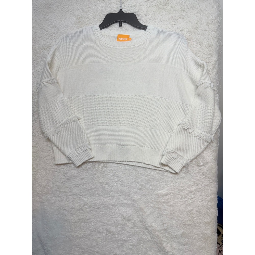 WISPR Sweater Womens Small Cream Fringe Trim Silk Blend Knit Pullover Excellent